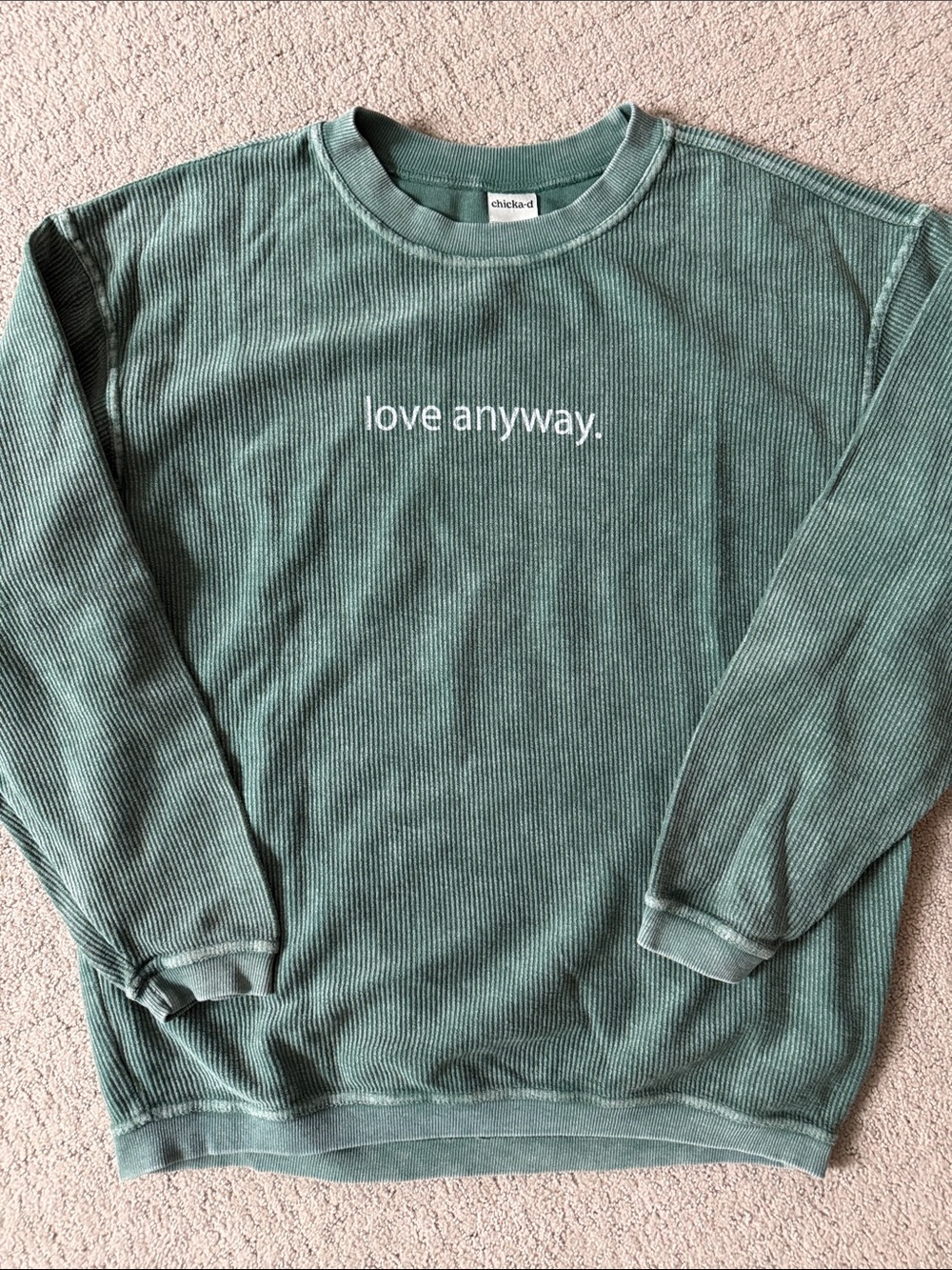 Women’s Green Ribbed Crewneck Sweatshirt -